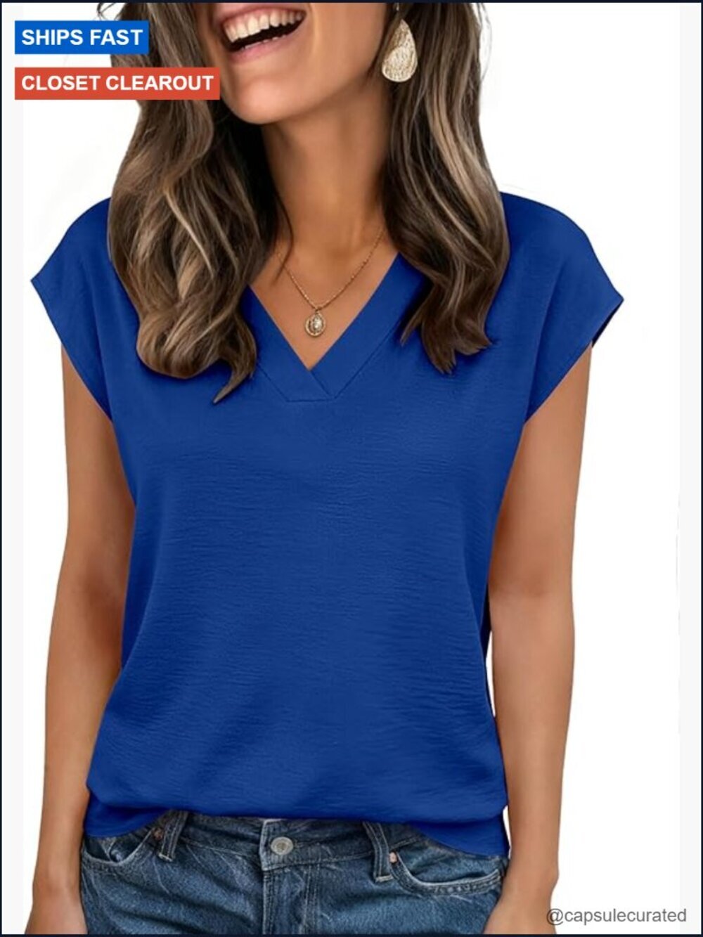 Cap Sleeve V Neck Textured Blouse Business Casual Summer Work Top